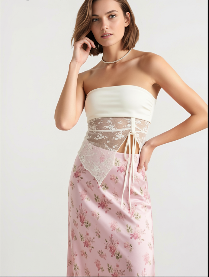 Elegant Satin Floral Draped Skirt