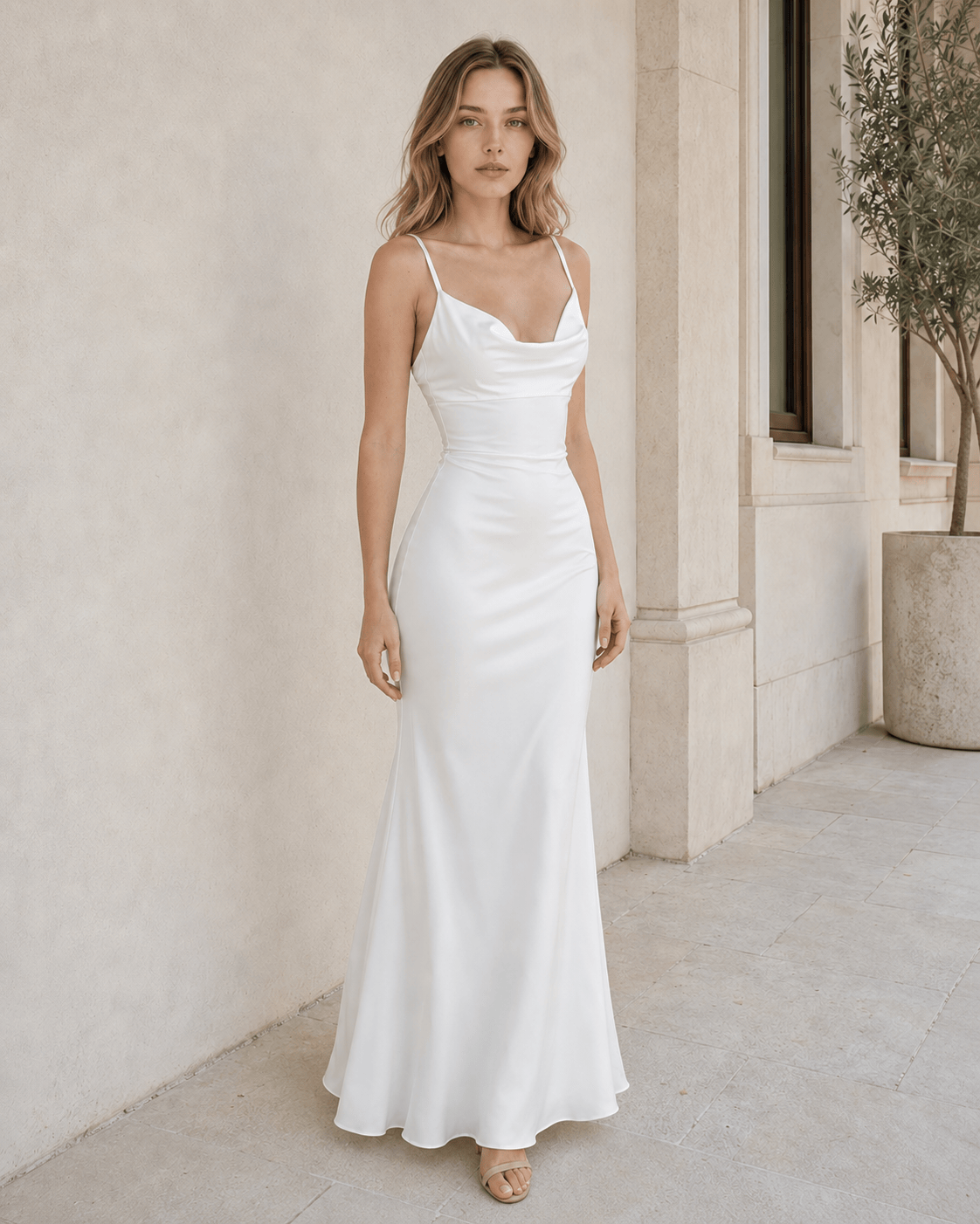 Solid Cowl Neck Backless Lace Patchwork Maxi Dress