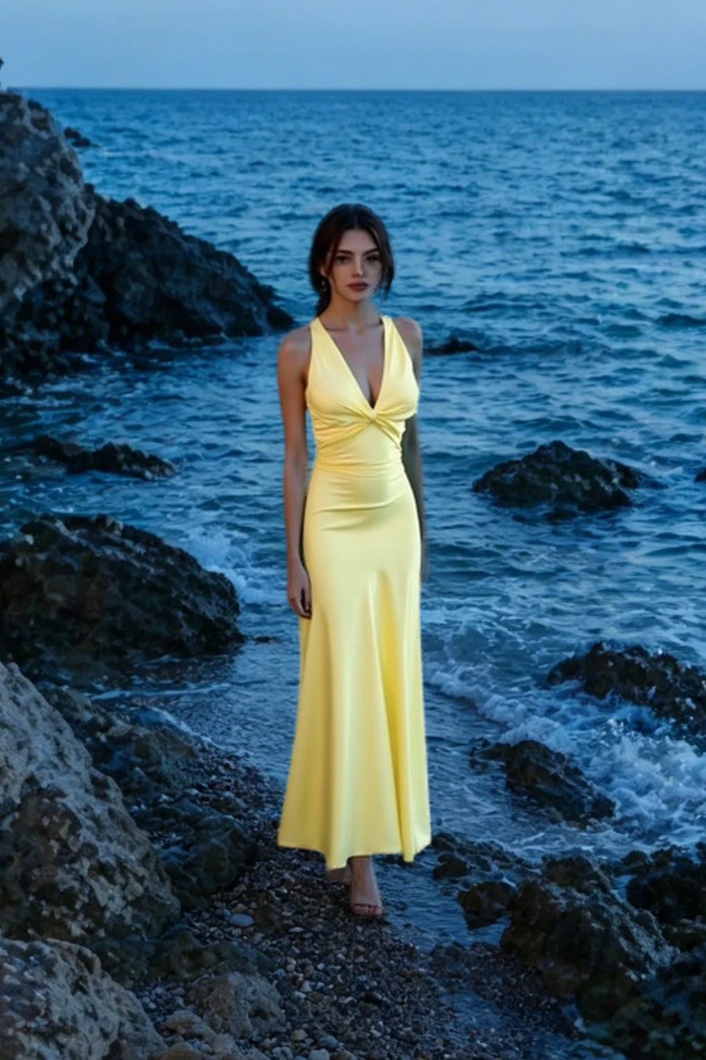 Satin Ruched Backless Maxi Dress