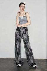 Black Tie-dye Wide-leg Jeans