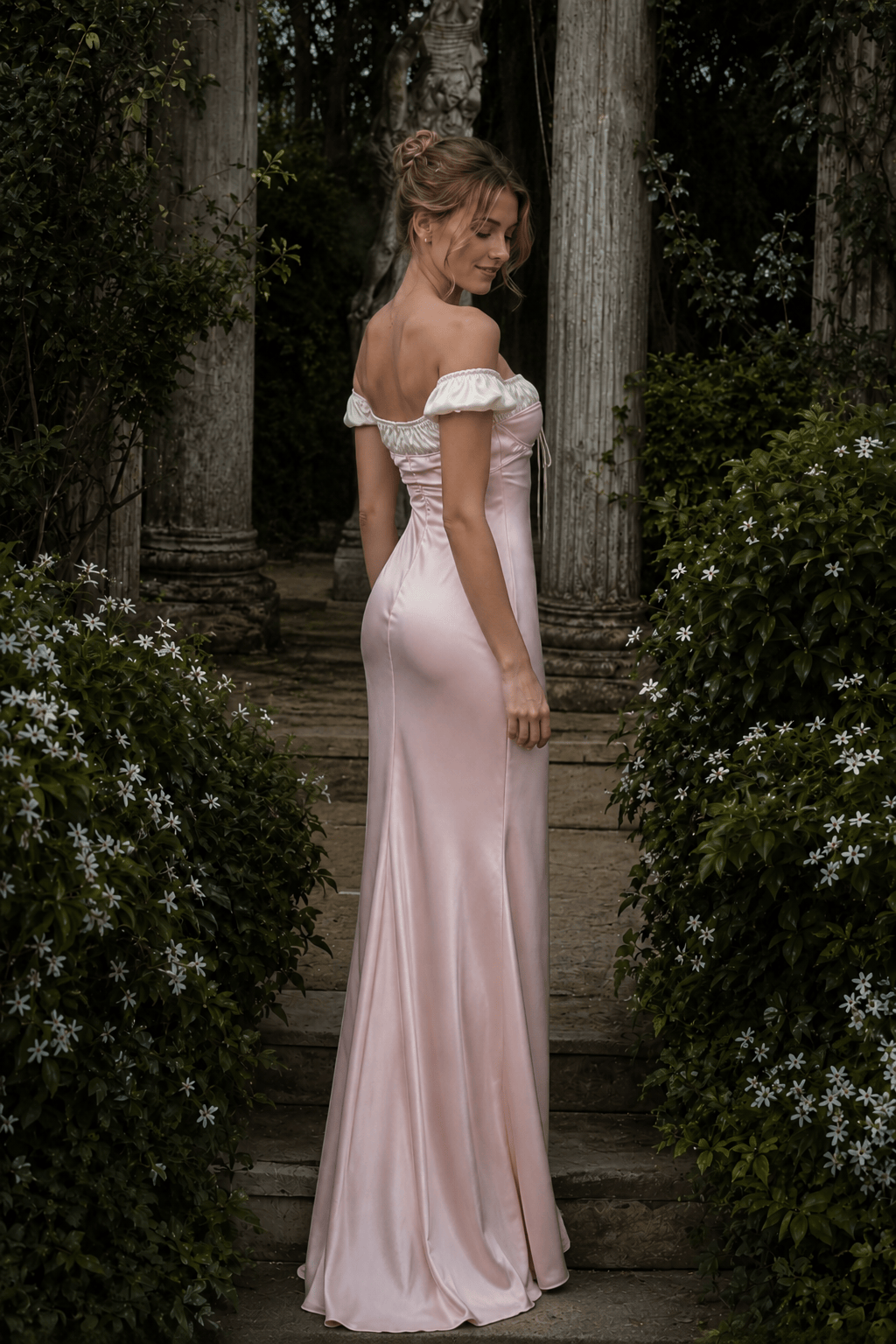 Satin Strapless Tie Slim Romantic Maxi Dress