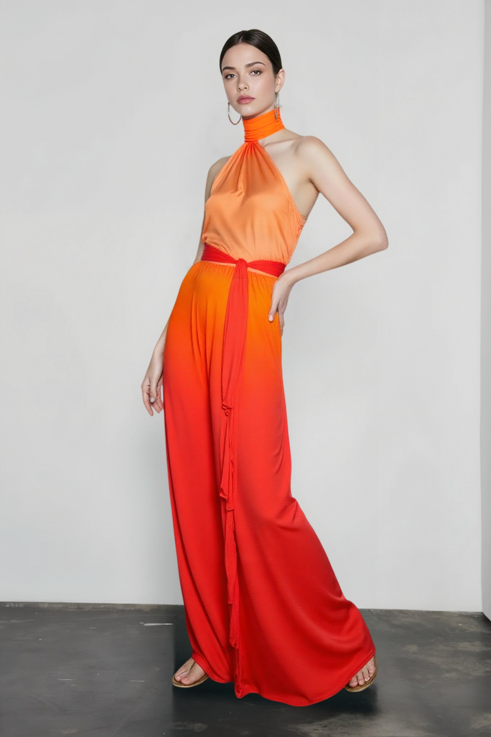 Ombre Halter Tie Back Sleeveless Vacation Dress