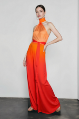 Ombre Halter Tie Back Sleeveless Vacation Dress