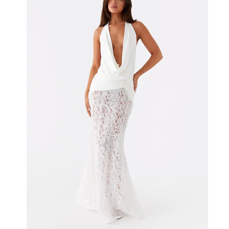 Halter Neck Floral Lace Dress
