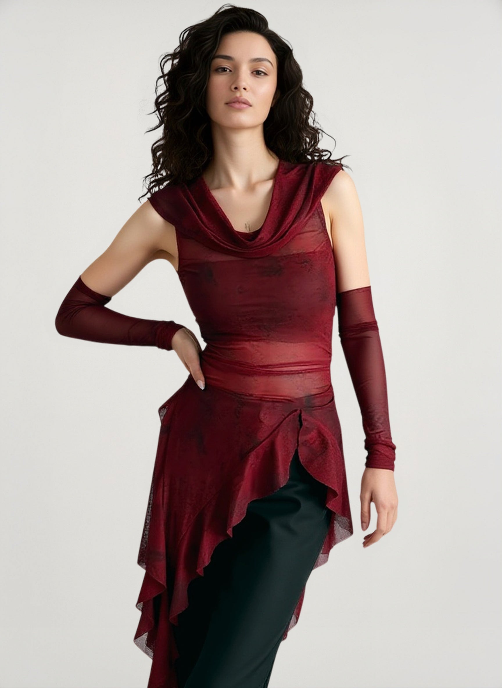 Cyber Grunge Mesh See Through Hooded Sheer Top