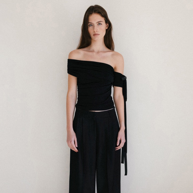 Asymmetrical Draped Sleeve Top