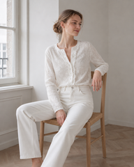 Soft-Style Stand-Collar Frog-Button Lace Cutout Cardigan