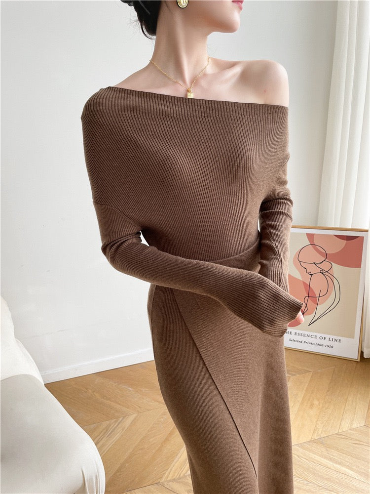 Caramel Slit Maxi Knit Set