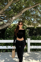 Solid Off Shoulder Sheer Mesh Crop Top
