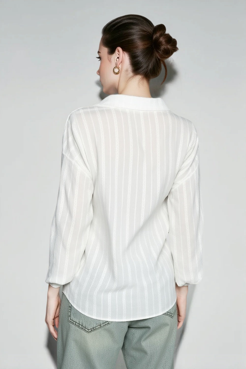 Raised Jacquard Flare Sleeve Blouse