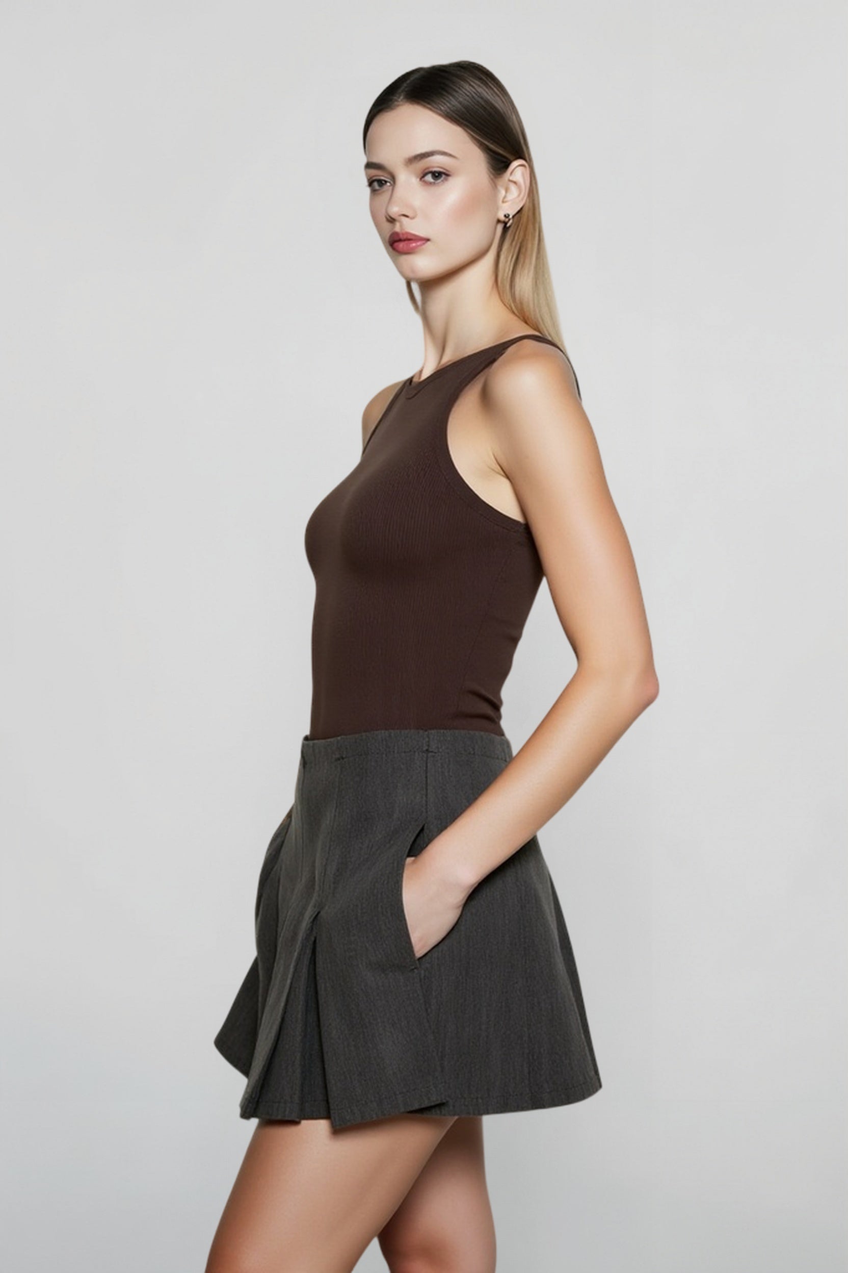 Casual Pleated Graceful Hem Mini Skort