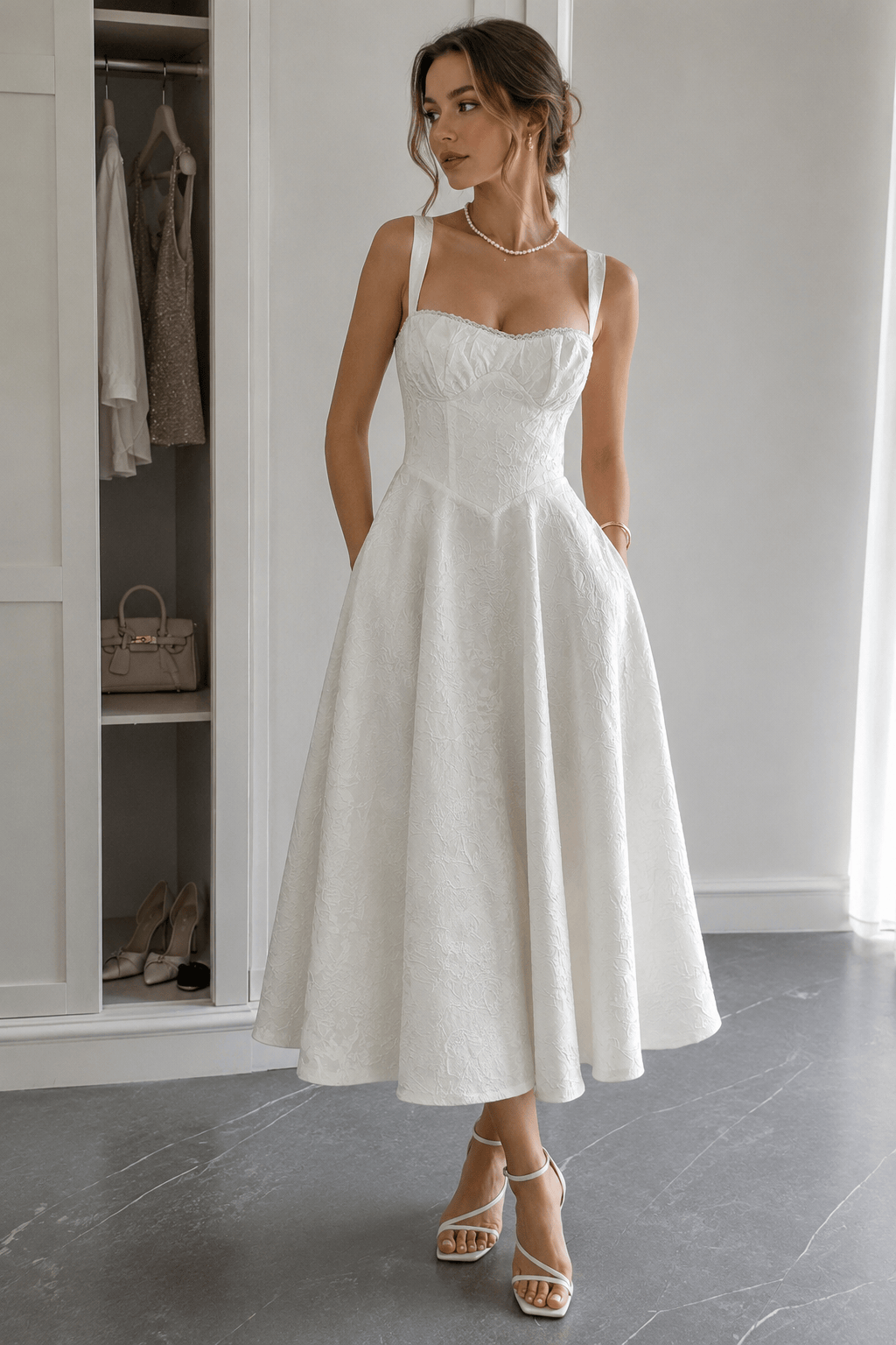 Jacquard Spaghetti Strap Cocktail Dress