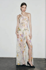 Halter Backless Floral Vacation Dress