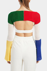 Knitted Colorblock Long Sleeve Top Without Cami Top