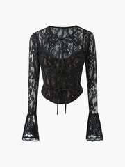 Sweetheart Neck Lace Tie Top