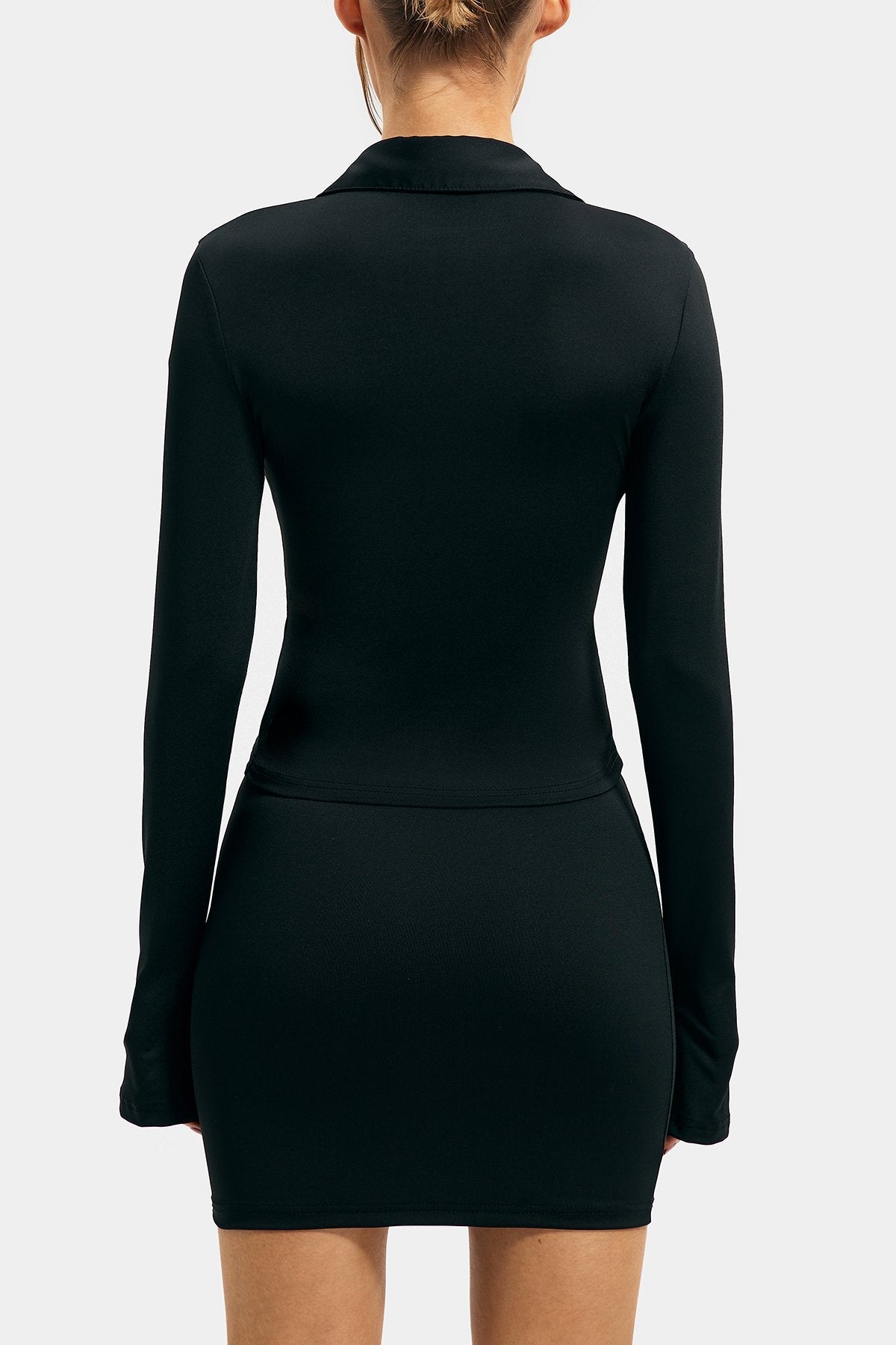 Lapel Neck Long Sleeve Top & Cut Out Mini Skirt Set