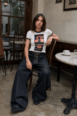Washed Button Fly Wide Leg Jeans