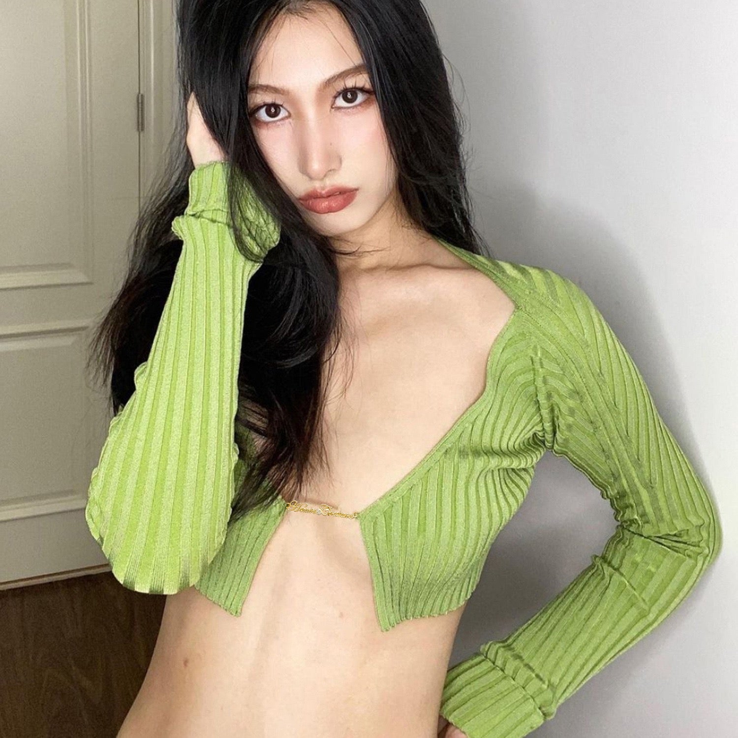 Stripe Knitted Split Hem Long Sleeve Cardigan