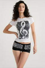 Retro Skull Print Crop T-shirts