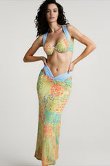 Sexy Contrast Print Tie Top Vacation Set