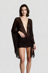 Mesh Irregular Bandage Low Neck Mini Dress