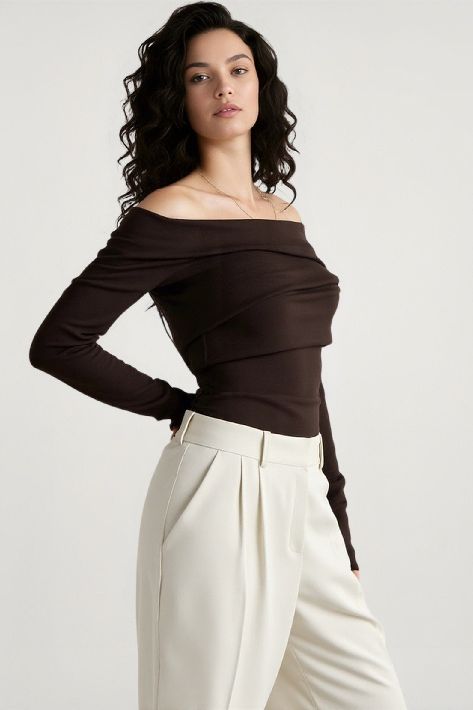 Off Shoulder Slim Knit Sweater