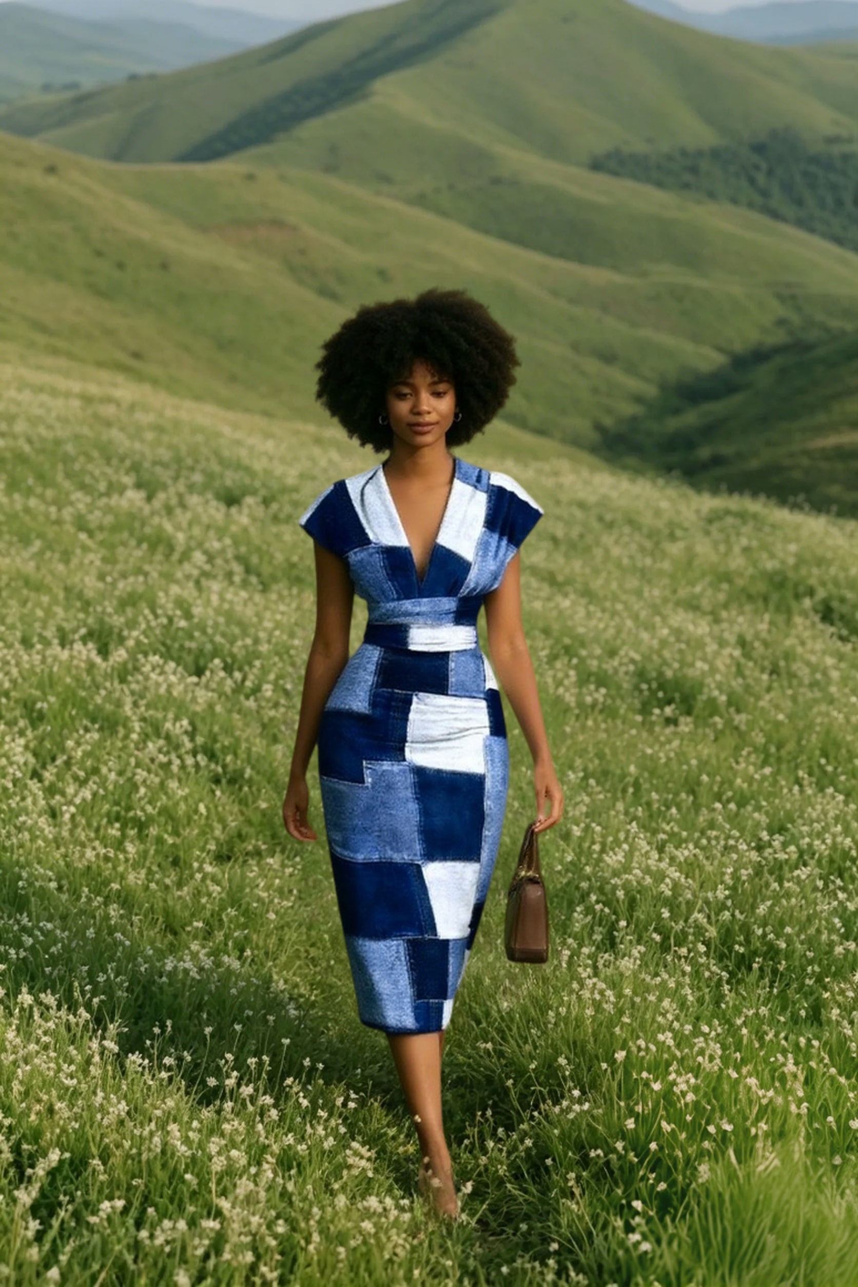 V Neck Sleeveless Wrap Dress Elegant Plaid Midi Dress
