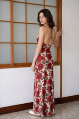 Printed Spaghetti Strap Backless Slim Maxi Dress