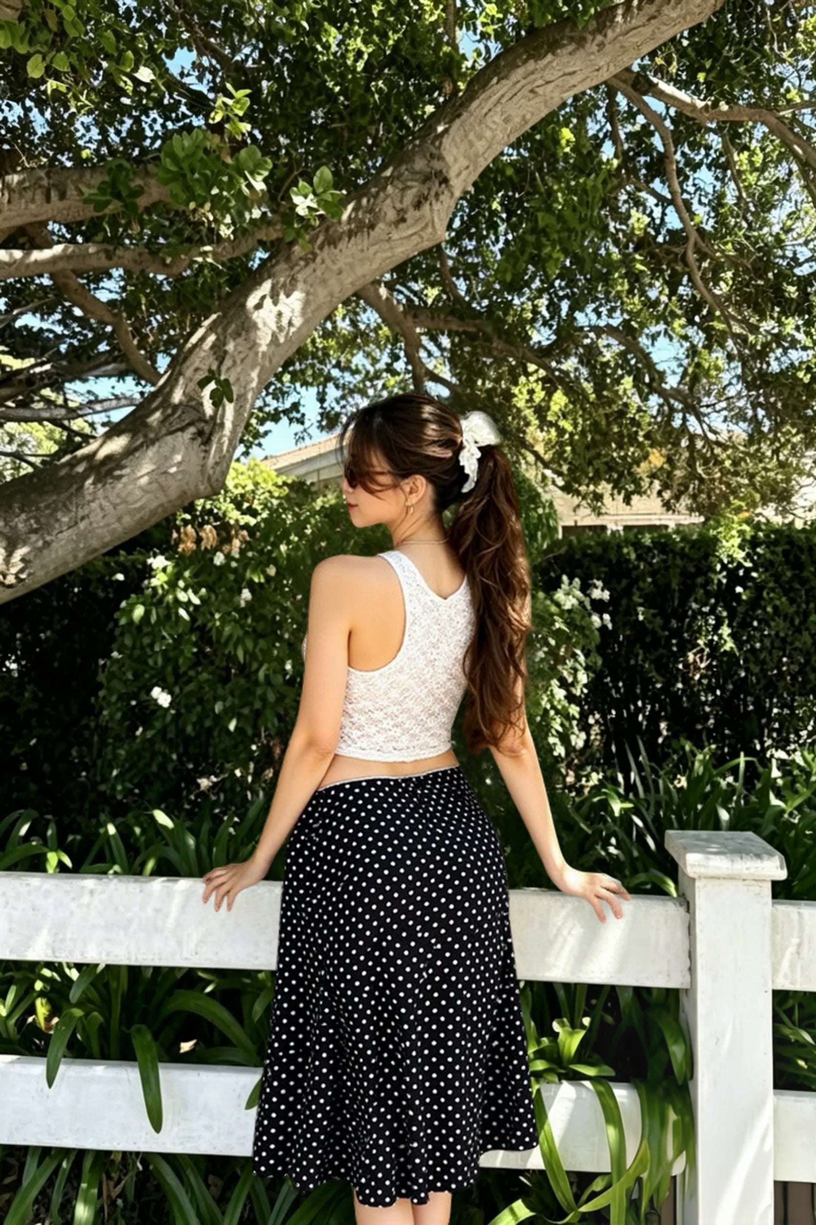 Contrast Polka Dot Fishtail Skirt
