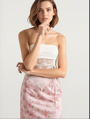 Elegant Satin Floral Draped Skirt