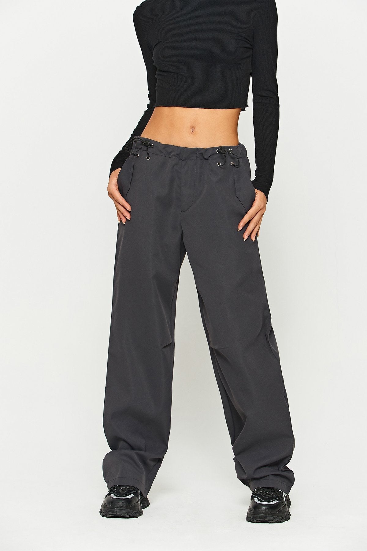 Low Waist Drawstring Solid Cargo Pants