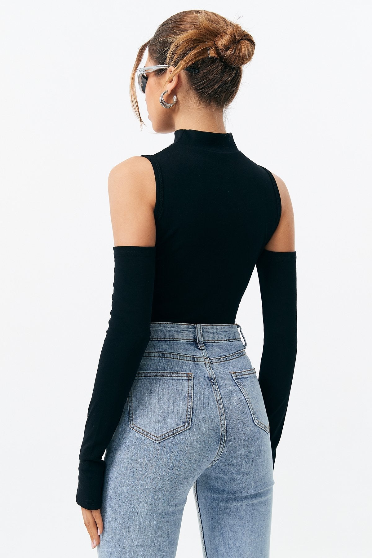 Off Shoulder Cut Out Solid Bodysuit