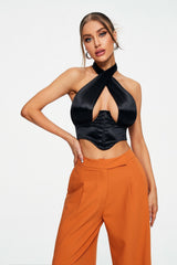 Cross Wrap Boning Curved Hem Backless Corset Top