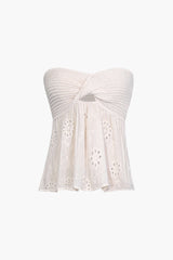 Knot Front Knit Embroidered Tube Top