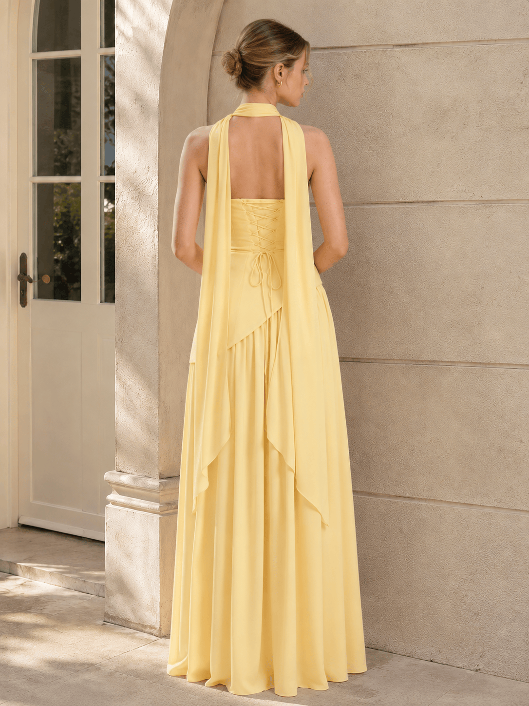 Solid Bustier High Slit Formal Dress