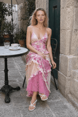Deep V Ruffle Floral Lace Patchwork Cami Maxi Dress