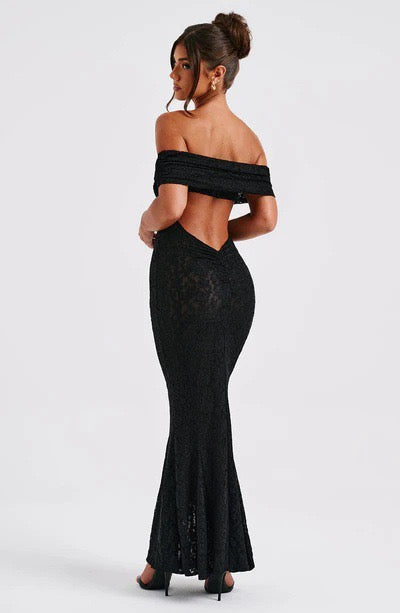 Lace Backless Dress With Shawl
