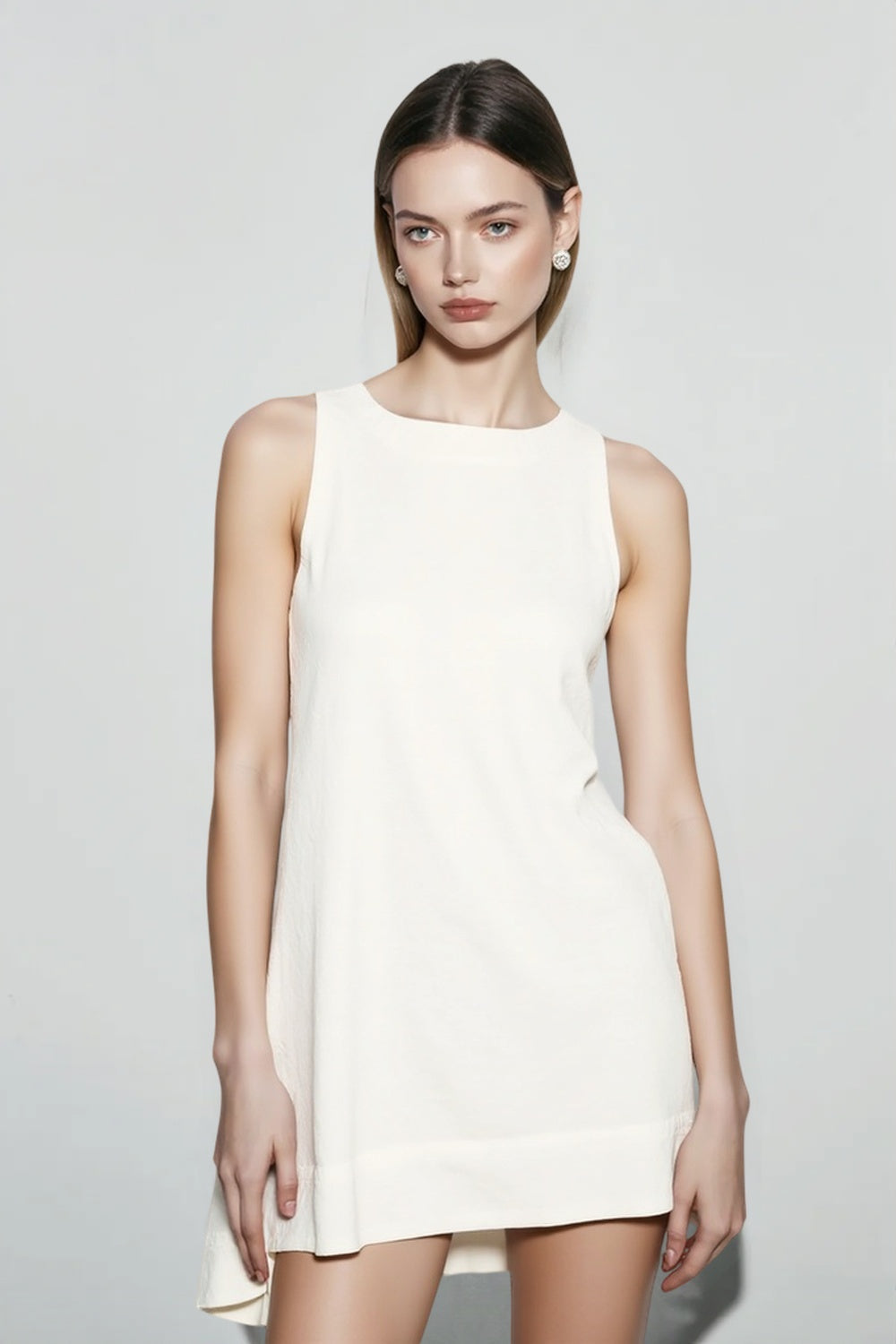 Pure Linen Crew Neck Tank Vacation Dress