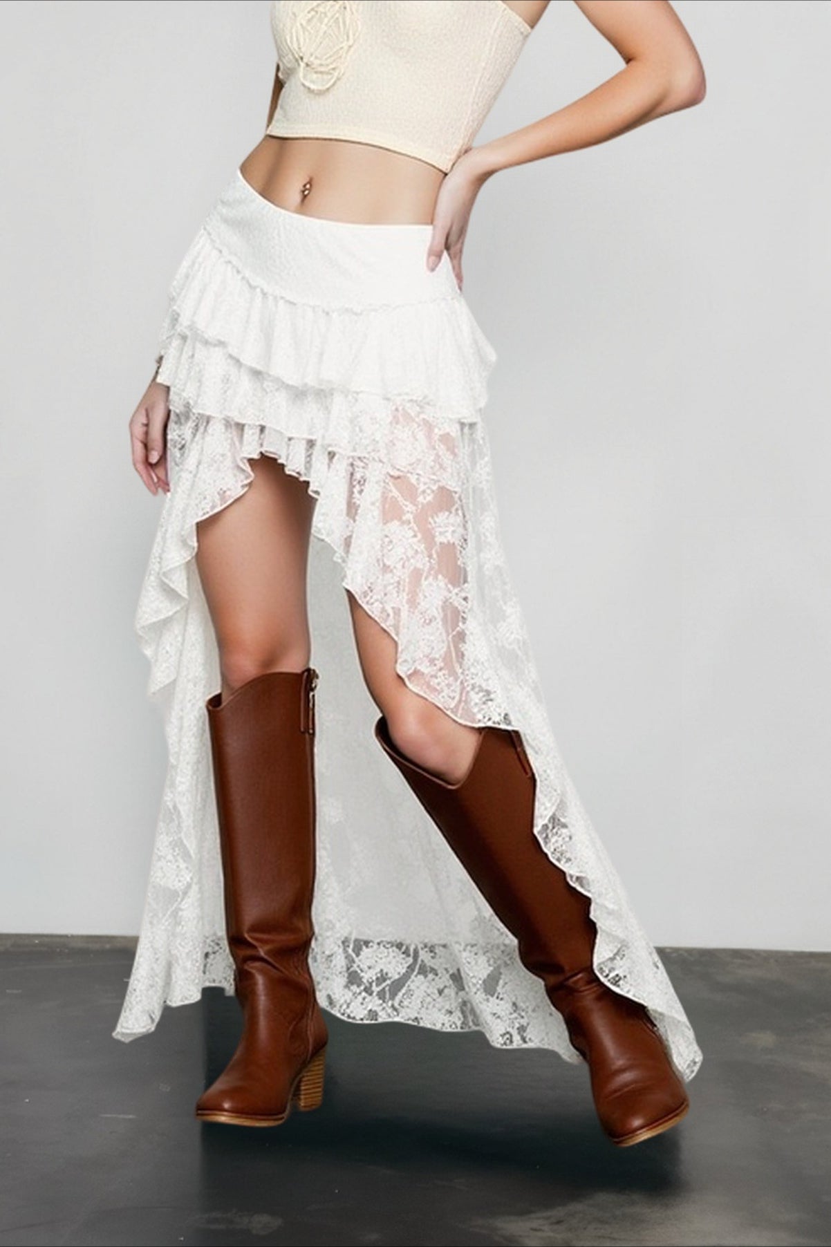Lace Asymmetric Bodycon Skirt