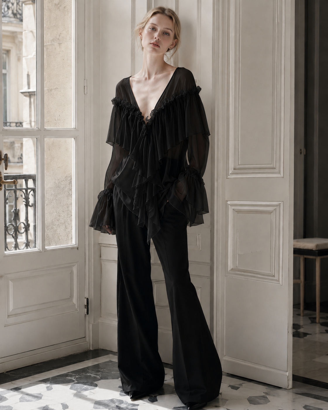 Sexy Solid Color Batwing Off-the-Shoulder Long Sleeve Blouse