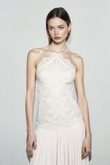 Spice Girl Lace Insert Backless Slip Prom Dress