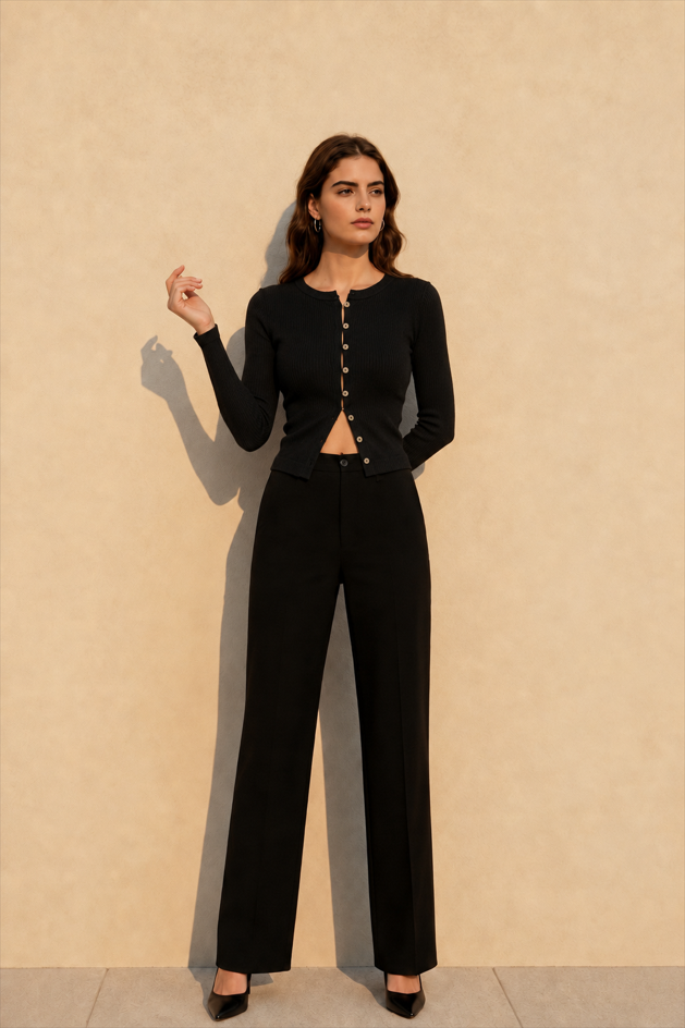 Slim Long Sleeve Ribbed Cardigan