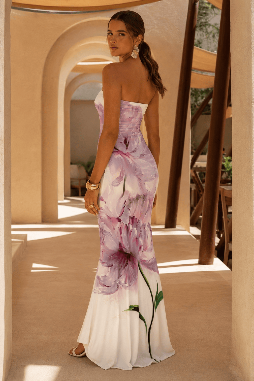 Sexy Bandeau Mermaid Floral Print Maxi Dress