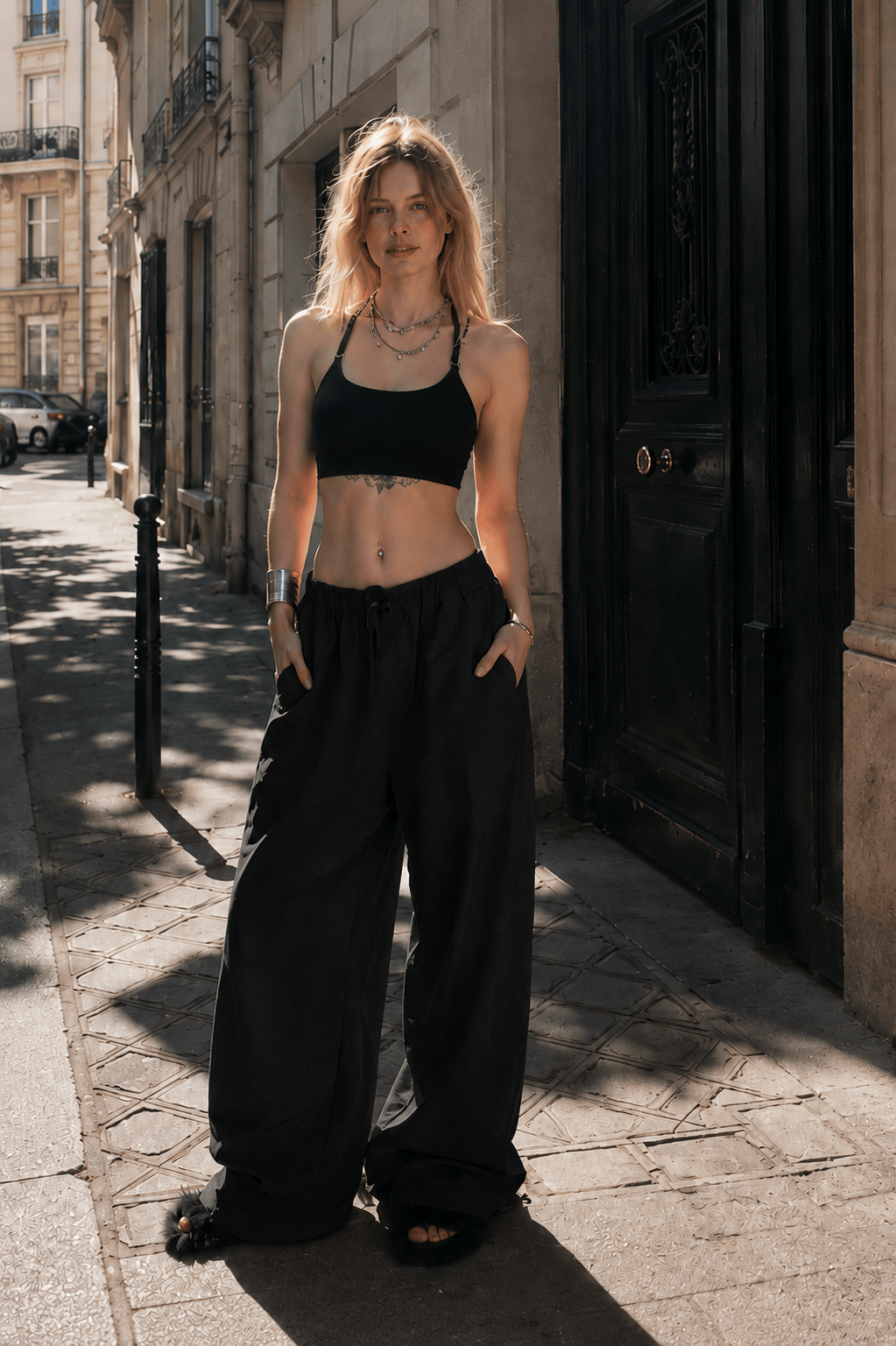 Embroidered Cargo Street Straight Leg Pants