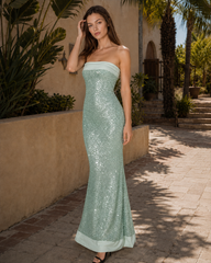 Sexy Strapless Solid Color Slim Fit Long Sequin Prom Dress