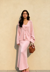 Elegant Minimalist Knit Long Sleeve Cardigan Cami Three Piece Set