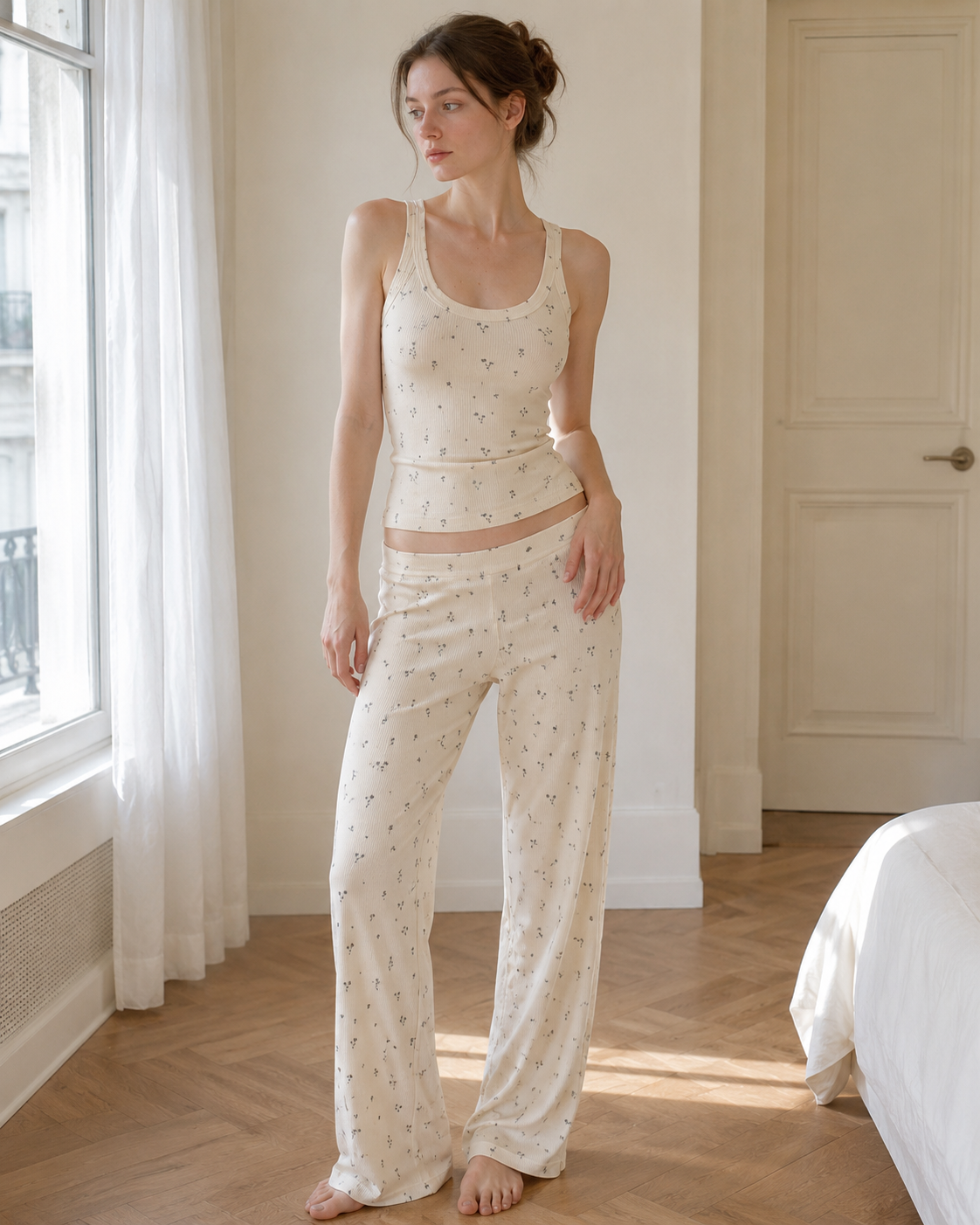 Floral Sleeveless Crop Top Floral Wide Leg Pants Two Piece Set