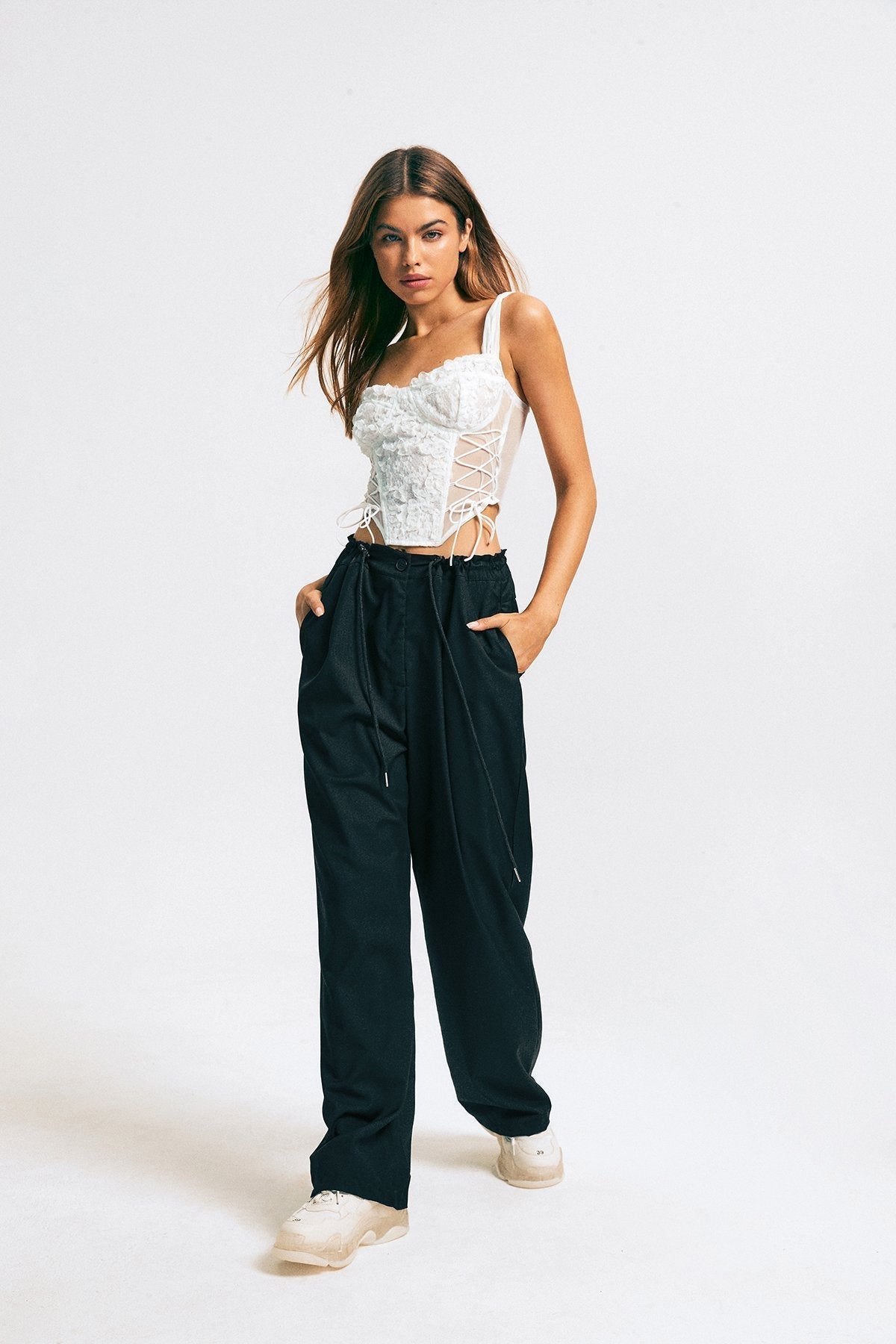 Floral Lace Backless Lace Up Crop Top