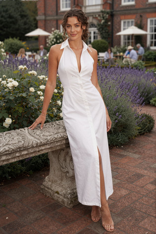 Sleeveless V-Neck Split Midi Dress