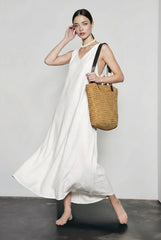 V Neck Linen Blend Sleeveless Vacation Dress